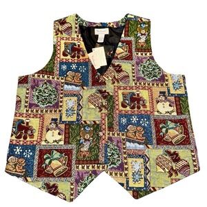 Vtg‎ Westbound Christmas Vest Women's 1X Snowmen Ornaments Holiday Theme NWT